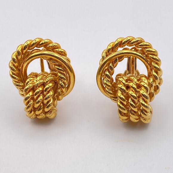 Vintage NAPIER 10K Gold Plated Rope Texture Love Knot Statement Earrings - Picture 1 of 9